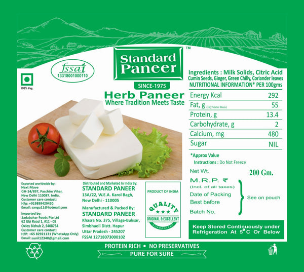 Fresh Cottage Cheese with Herbs/ Herb Paneer 200gm