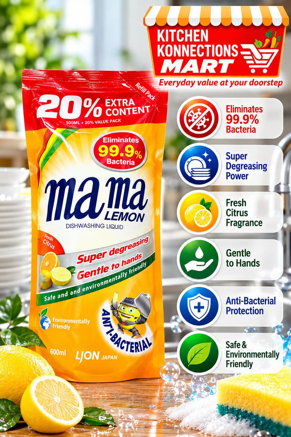 MAMA LEMON LIQUID ANTI BACTERIAL REFILL 600 ML + 20% EXTRA